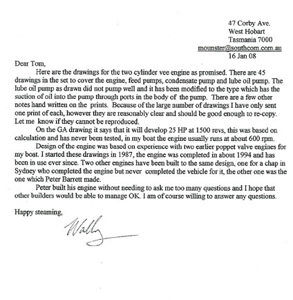 Letter from Wally Mounster